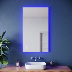 SIRHONA Miroir lumineux de salle de bain - Miroir de salle de bain carr&eacute; antibu&eacute;e avec Bluetooth et &eacute;clairage tricolore, prise &eacute;lectrique int&eacute;gr&eacute;e,