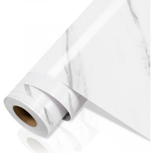 2x Papier adhésif pour meubles 61 cm x 500 cm papier peint auto-adhésif film auto-adhésif étanche pour comptoirs de cuisine salle de bain-marbre blanc