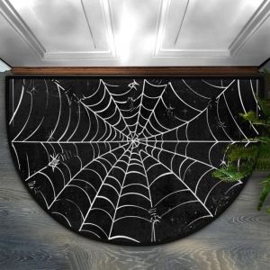 Paillasson Demi-Rond Halloween 6090cm Motif Toile dAraign&eacute;e Noir Lavable Salon Chambre Bureau D&eacute;coration Festive
