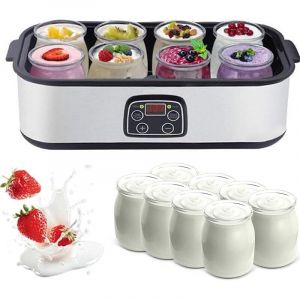 Yaourti&egrave;re Ultime avec Affichage LED, Machine &agrave; Yaourt Automatique de 1400 ML avec 8 Pots en Verre, minuterie de 0-48 Heures et temp&eacute;rature r&eacute;glable