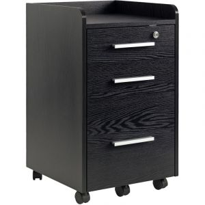 Caisson de bureau rangement bureau sur roulettes 3 tiroirs 1 verrouillable 1 trieur dossiers en bois noir