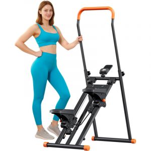 Stepper Escalier Pliable &Eacute;cran LCD 3 Hauteurs Stepper avec support de main Guidon et P&eacute;dales R&eacute;glables Marcheur vertical Charge Maximale 100kg Orange