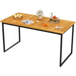 Table &agrave; Manger Ext&eacute;rieur en Bois d'Acacia-Certifi&eacute; FSC pour 6 Personnes, Table de Jardin 140 x 70 cm Design Latte avec Trou &phi;5 cm pour Parasol