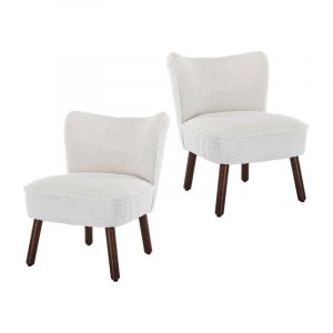 Fauteuil de Salon Confortable Lot de 2 Fauteuil Scandinave avec Siège Épais Chaise Salon Rembourrée pour Salon et Chambre, Fausse Fourrure, Blanc