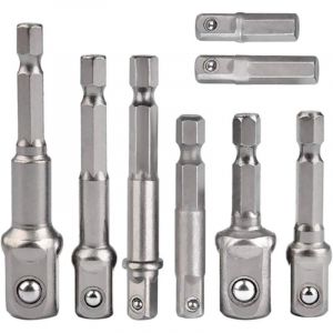 Lot de 8 adaptateurs de douille, adaptateur hexagonal 1/4" vers douille 1/4", 3/8", 1/2", pour perceuse et visseuse sans fil, douilles et