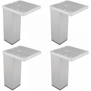 4x Pied de meuble non ajustable forme carrée à visser finition aluminium Meuble tv Canapé Buffet Armoire Table Lit Bureau Bricolage, hauteur 120mm