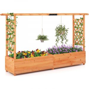 Goplus - Jardinière Surélevée avec Treillis, Lit de Jardin en Bois avec Toit Suspendu, Trous de Drainage, 200x44x114cm