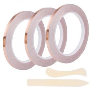 Kit Ruban de Feuille de Cuivre pour Travaux Manuels Vitrail, 5mmx20m 3 Rouleaux Ruban pour Blindage EMI R&eacute;paration &Eacute;lectrique Circuits en Papier