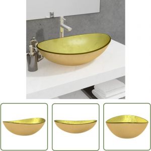 The Living Store - Lavabo Verre trempé 54,5x35x15,5 cm Doré - Lavabo En Verre Trempé - Lavabo Doré - Lavabo Design - Lavabo Salle De Bain - Lavabo