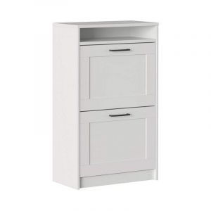 Abitare - Meuble &agrave; chaussures blanc mat double profondeur avec 2 portes et compartiment - Silvi