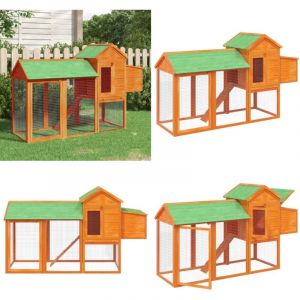 Poulailler marron 193x65x117 cm bois massif de pin - Poulailler En Bois - Abri Pour Poules - Coop Pour Volailles - Parc à Poules - Maison Pour