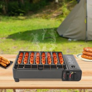 R&eacute;chaud &agrave; gaz de camping portable, R&eacute;chaud &agrave; butane, Barbecue &agrave; gaz de table, avec r&eacute;glage de la flamme et verrouillage de s&eacute;curit&eacute;, l&eacute;ger, pour