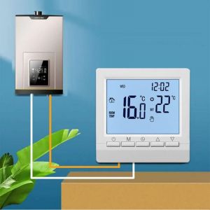 1 x Thermostat de chaudière à piles, régulateur de température ambiante programmable, sécurité enfant, réglage de la température : 5-90°C