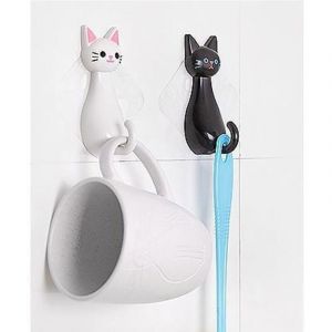 Csparkv - Crochet &agrave; ventouse Chat blanc et noir - Crochet mural, pat&egrave;re pour v&ecirc;tements, Plastique (abs),