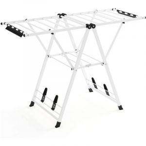 Costway - S&eacute;choir &agrave; Linge Autoportant, &Eacute;tendoir &agrave; Linge Pliable en M&eacute;tal avec Ailes R&eacute;glables en Hauteur, 16 Barres de S&eacute;chage, Pinces(1,4M,Blanc)