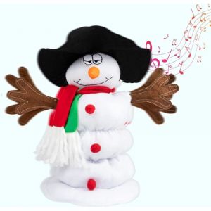Jouet en peluche bonhomme de neige chantant et dansant, poupée musicale de bonhomme de neige du Père Noël avec 6 chansons de Noël pour décoration en