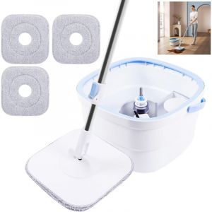 Ensemble de vadrouille rotative, &eacute;quip&eacute; d'un seau &agrave; double cavit&eacute;, d'une tige de vadrouille r&eacute;tractable, sans lavage &agrave; la main, adapt&eacute; au nettoyage