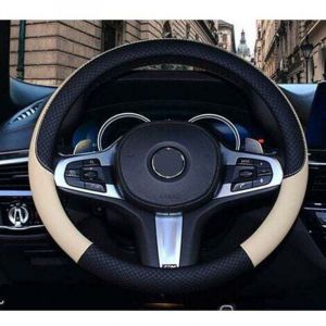 Couvre-volant de voiture, adapté à toutes les saisons, couvre-volant en cuir microfibre beige avec coutures ondulées