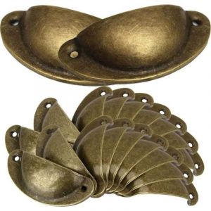 20x 82mm Poign&eacute;e de Coquille Vintage pour Tiroir Armoire Placard Meuble Cuisine, R&eacute;tro Poign&eacute;e de Meubles Bouton de Porte en Fer - Laiton