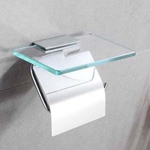 Porte papier toilette hygi&eacute;nique en rouleau avec porte-verre, antirouille, Verre support papier toilette mural, Derouleur Papier WC en alliage chrom&eacute;