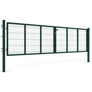 Randaco Portail de jardin double battant - 350x100cm Vert- Portillon grillag&eacute; - avec poign&eacute;e, serrure, cl&eacute;s et verrouillage au sol - Acier galvanis&eacute;