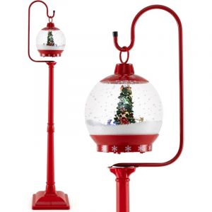COSTWAY Lampadaire Musical de Noël de 173 cm, Lampadaire avec Lanterne à Boule de Neige Activée par Le Son Arbre Rotatif Père Noël Cerf Bonhomme de