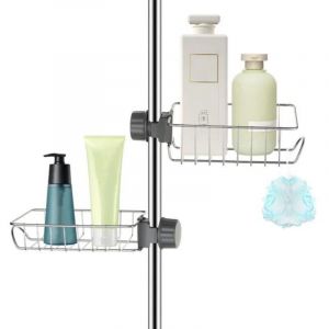 2x &Eacute;tag&egrave;re Douche Sans Percage Inox, &Eacute;tag&egrave;re Salle de Bain T&eacute;lescopique Inoxydable, Tablette Support Douche, Porte Savon Barre Douche, Serviteur