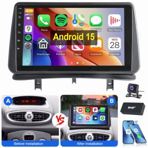 Pour RENAULT CLIO MK3 2005-2011 Android 15 Carplay Autoradio GPS WIFI BT SWC 4+64G DAB CAM