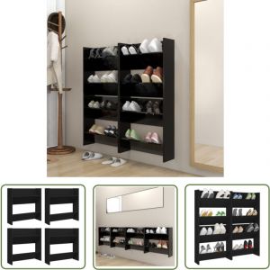 The Living Store - Armoires &agrave; chaussures murales 4 pcs noir bois d'ing&eacute;nierie - Armoire &agrave; Chaussures Murale - Rangement Chaussures - Meuble Chaussure