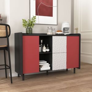 Urban Meuble - Buffet de rangement moderne noir rouge et blanc 120x40x80cm
