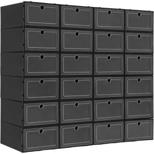 Lot de 24 boîtes de rangement pour chaussures, organisateur de chaussures empilable pour placard, présentoir à baskets, boîte à chaussures en