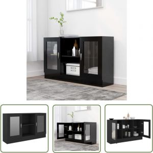 Armoire &agrave; vitrine Noir 120x30,5x70 cm Bois d'ing&eacute;nierie - Buffet Noir - Meuble Rangement - Armoire Vitrines - Commode - Mobilier Salon - The Living