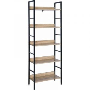 Woltu - tagère de rangement en bois et cadre en acier, 5 tablettes, 60x27, 5x160cm, Noir+chêne clair