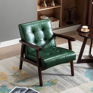 Homemiyn - Fauteuil M&eacute;di&eacute;val Chaise Vintage en Similicuir Tuft&eacute; avec Accoudoirs en Bois, Style Vintage, Tapiss&eacute; en Bois Dur, Vert Fonc&eacute;
