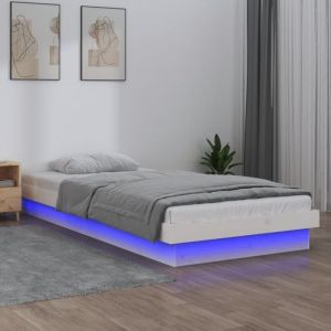 Bonnevie - Lit adulte à led Lit Grand Cadre de lit Blanc 90x190 cm Simple Bois massif FR16212