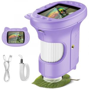 Microscope Enfant, Microscope Num&eacute;rique 1000X avec &Eacute;cran IPS 2,4&Prime;, &Eacute;clairage 8 LED, USB Rechargeable, Scientifique et Jouet &Eacute;ducatif, Cadeau de No&euml;l