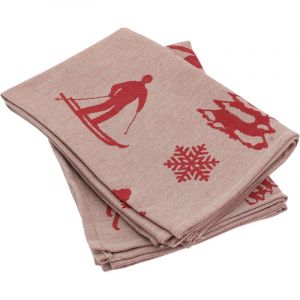 Lot de 2 torchons de cuisine toile coton SKI 50x70 cm