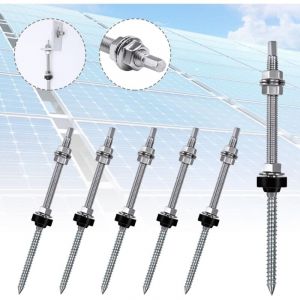 Lot de 6 Vis de Fixation Panneau Solaire, M10 x 200 Mm Vis d'Assemblage Double Filetage, Boulon de Réglables En Hauteur, Ferrure d'Assemblage pour Le
