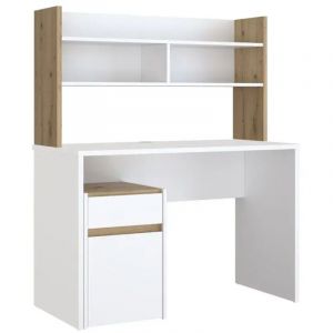 Meubletmoi - Bureau et surmeuble 110 cm blanc mat et décor bois de chêne - odyssée