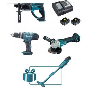 Pack 3 outils 18V + 2 batteries 3Ah + chargeur + aspirateur sans fil DCL180ZB OFFERT - Makita