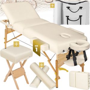 Set de table massage 3 zones avec rembourrage 10cm et ch&acirc;ssis en bois - beige