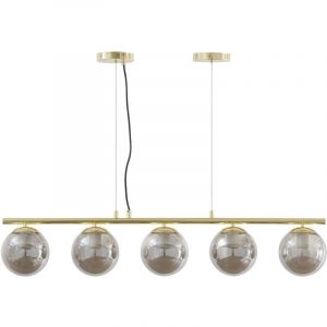 Lustre en m&eacute;tal et verre fum&eacute; brillant - 5 globes - L. 100 x H. 120 cm - Dor&eacute; - SOFIA