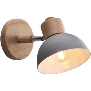 Applique Murale R&eacute;tro E27 Int&eacute;rieur Lampe Murale Fer Forg&eacute; Bois Luminaire Murale Gris Chambre Salon Couloir &Oslash;15CM - 1Pcs