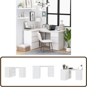 Vidaxl - Bureau d'angle Blanc 145x100x76 cm Bois d'ing&eacute;nierie - Bureau D'angle - Bureau Blanc - Bureau Informatique - Meuble De Bureau - Bureau Design