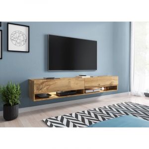 Bratex - Meuble tv Lowboard a 180 cm, meuble tv sans éclairage led, deux étagères, couleur wotan
