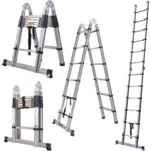 &Eacute;chelle t&eacute;lescopique en acier inoxydable de 6,2 pieds, stabilisateur r&eacute;glable, pieds antid&eacute;rapants, &eacute;chelle t&eacute;lescopique portant 150 kg(1,9 + 1,9