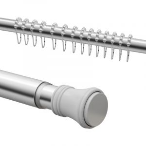 Tringle t&eacute;lescopique 110-160 cm Barre &agrave; Tension de Douche, avec 12 crochets, Tube t&eacute;lescopique en acier inox, Chrome - Heilmetz
