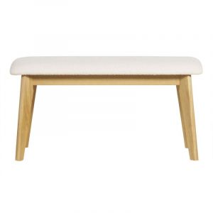 Banc scandinave en tissu effet laine bouclée blanc et bois clair L92 cm elion