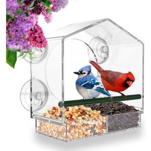 Mangeoire &agrave; oiseaux pour fen&ecirc;tre - 20 x 21 cm - Nichoir transparent - Avec ventouse et perchoir - Station d'alimentation adapt&eacute;e aux oiseaux