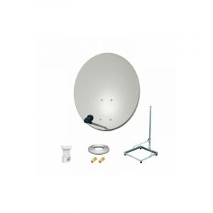 Kit Antenne Parabole 80cm Acier + Support balcon Acier 1m pour dalle b&eacute;ton 50X50cm + lnb single + C&acirc;ble coax 25m + 2 fiches f